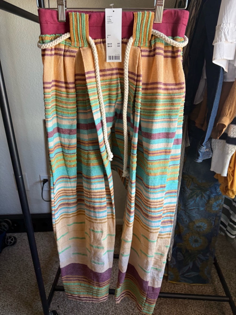 Urban Outfitters Striped Ankle Cropped Pants in Mustard, Teal & Burgundy